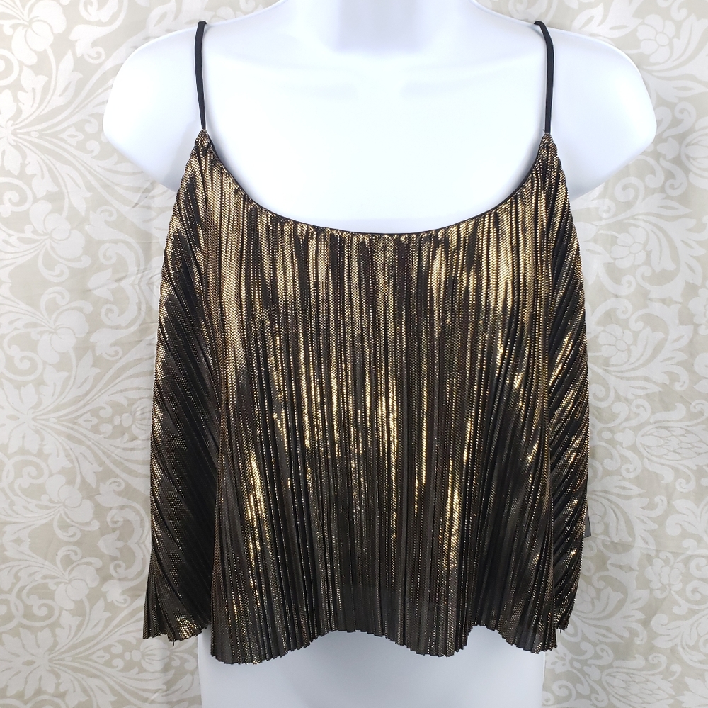 Lulus Black and Gold Cropped Party Tank Top Med